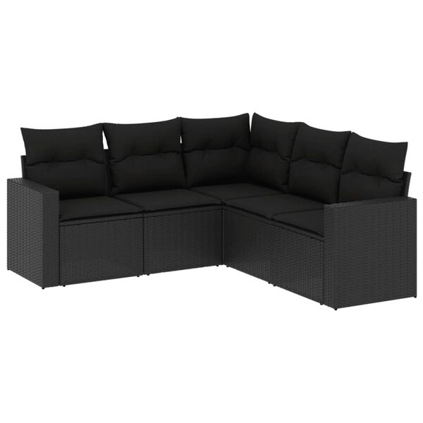 vidaXL Salon de jardin 5 pcs avec coussins noir r&eacute;sine tress&eacute;e