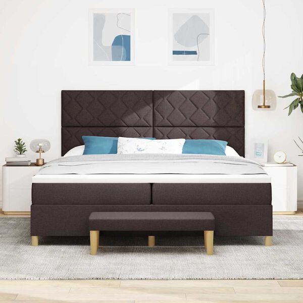 vidaXL Lit &agrave; ressorts avec matelas Marron fonc&eacute; 200 x 200 cm tissu