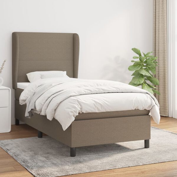 vidaXL Sommier &agrave; lattes de lit avec matelas Taupe 90x200 cm Tissu