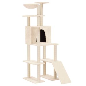 vidaXL Arbre &agrave; chat avec griffoirs en sisal Cr&egrave;me 166 cm