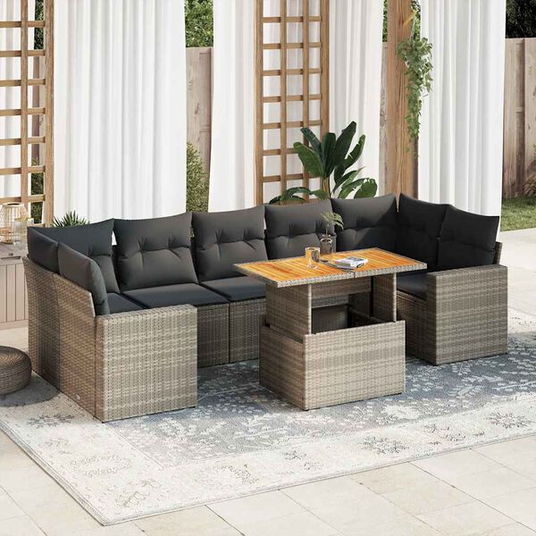 vidaXL Salon de jardin 8 pcs avec coussins gris r&eacute;sine tress&eacute;e