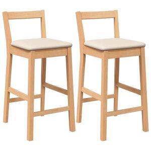 vidaXL Tabourets de bar avec coussins 2pcs naturel bois massif d'h&eacute;v&eacute;a