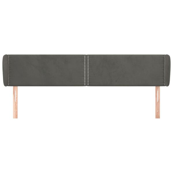 vidaXL T&ecirc;te de lit avec oreilles Gris fonc&eacute; 203x23x78/88 cm Velours