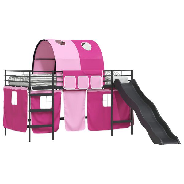 vidaXL Lit mezzanine pour enfants Noir et rose 79,5 x 200 cm M&eacute;tал