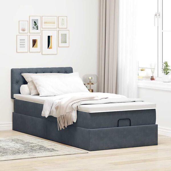 vidaXL Cadre de lit ottoman avec matelas gris fonc&eacute; 90x190 cm velours