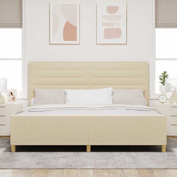 vidaXL Cadre de lit avec t&ecirc;te de lit Cr&egrave;me 200 x 200 cm tissu