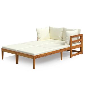 vidaXL Chaises longues et coussins blanc cr&egrave;me lot de 2 bois d'acacia