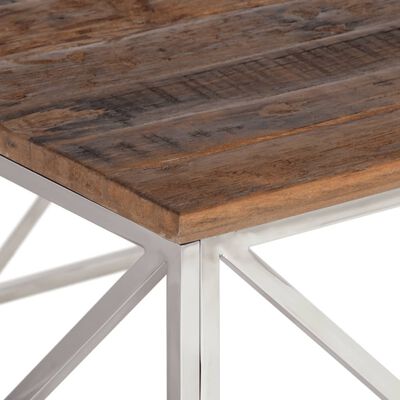 vidaXL Table basse argenté inox et bois de mélèze massif