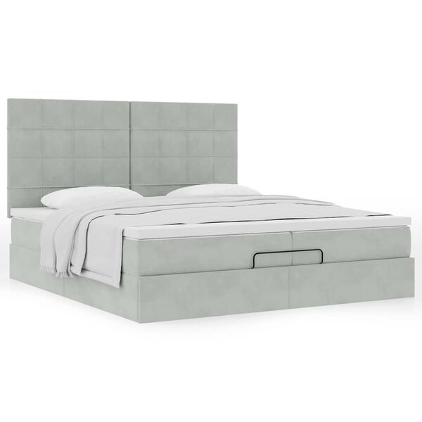 vidaXL Cadre de lit ottoman avec matelas gris clair 200x200 cm velours