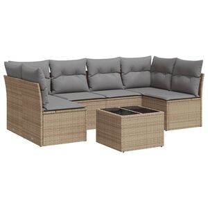 vidaXL Salon de jardin avec coussins 7 pcs beige r&eacute;sine tress&eacute;e