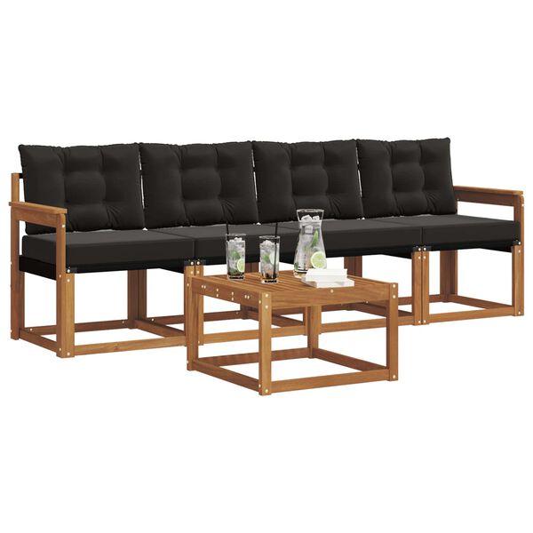 vidaXL Ensemble de canap&eacute;s d'ext&eacute;rieur 5 pcs Naturel et Noir