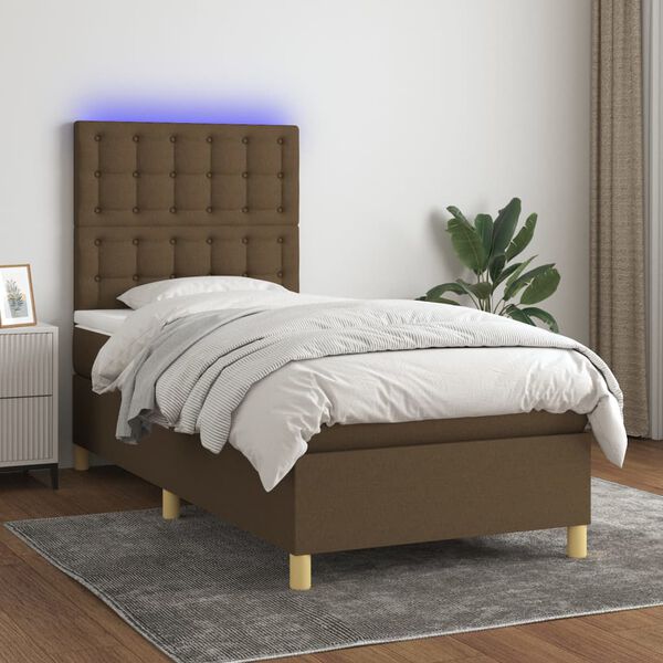 vidaXL Sommier &agrave; lattes de lit et matelas et LED Marron fonc&eacute; 90x200cm