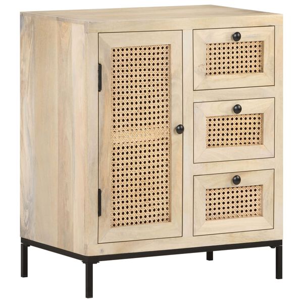 vidaXL Buffet 60x35x70 cm Bois de manguier massif et canne naturelle