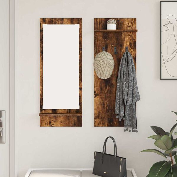 vidaXL Porte-manteau mural avec &eacute;tag&egrave;re Ch&ecirc;ne fum&eacute; 70 x 10 x 90 cm