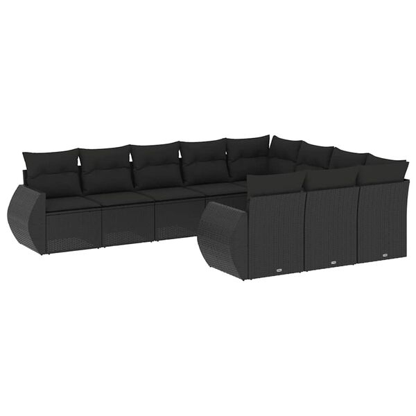 vidaXL Salon de jardin 10 pcs avec coussins noir r&eacute;sine tress&eacute;e