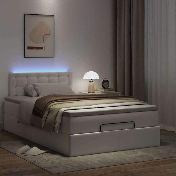 vidaXL Lit ottoman avec matelas & LED blanc pur 120x190cm similicuir
