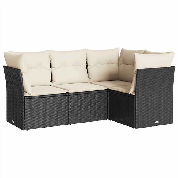 vidaXL Salon de jardin 4 pcs avec coussins noir r&eacute;sine tress&eacute;e