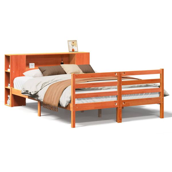 vidaXL Lit biblioth&egrave;que sans matelas cire marron 140x200 cm pin massif