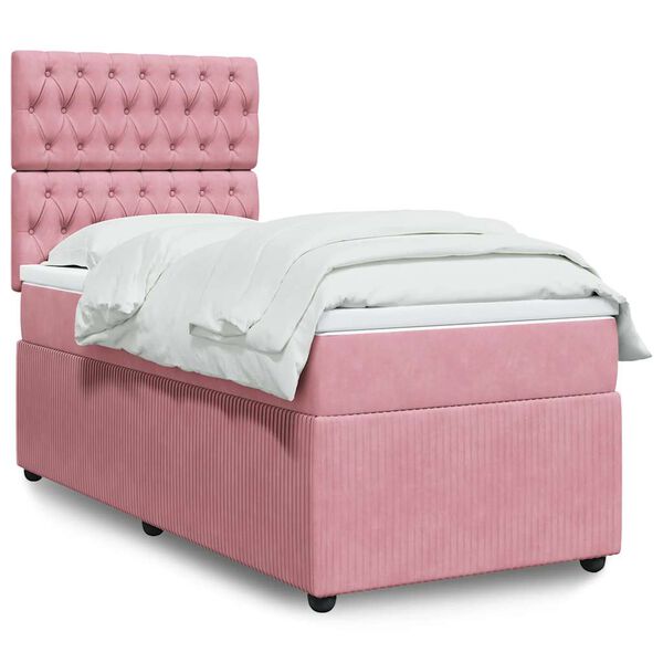 vidaXL Sommier &agrave; lattes de lit avec matelas Rose 100x200 cm Velours