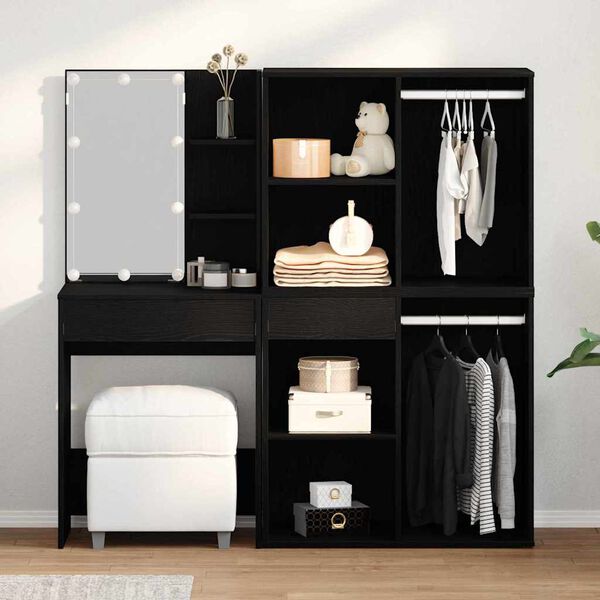 vidaXL Ensemble de table de maquillage LED avec tiroir Ch&ecirc;ne noir