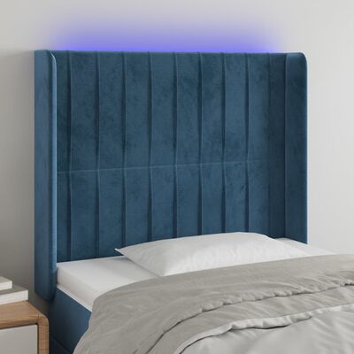 vidaXL Tête de lit à LED Bleu foncé 103x16x118/128 cm Velours