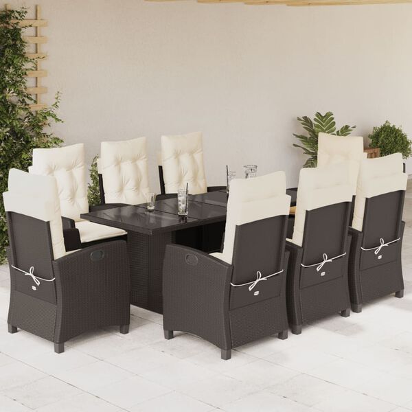 vidaXL Ensemble &agrave; manger de jardin et coussins 9 pcs marron poly rotin