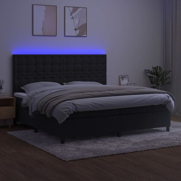 vidaXL Sommier &agrave; lattes de lit matelas et LED Noir 200x200 cm Velours