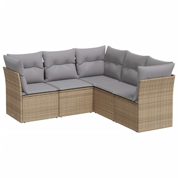 vidaXL Salon de jardin avec coussins 5 pcs beige r&eacute;sine tress&eacute;e