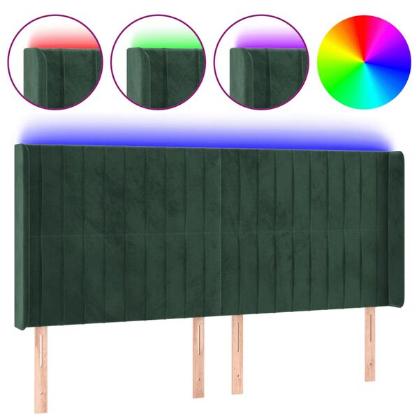 vidaXL T&ecirc;te de lit &agrave; LED Vert fonc&eacute; 203x16x118/128 cm Velours