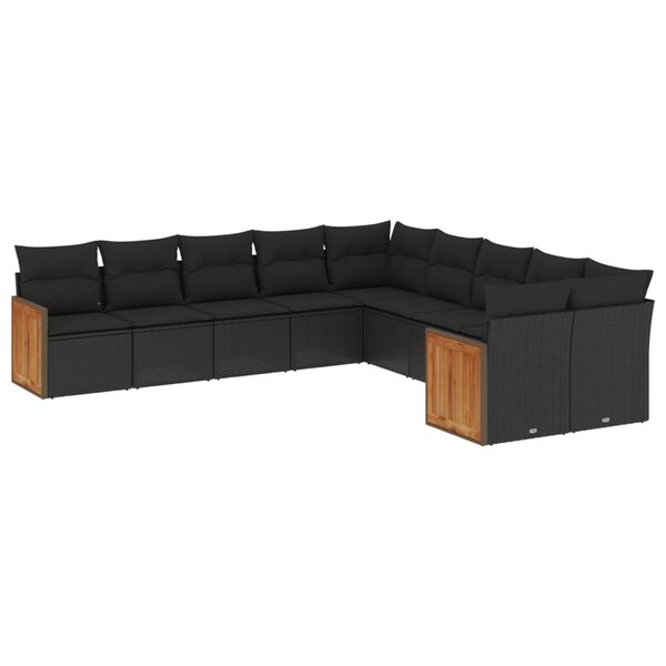 vidaXL Salon de jardin 10 pcs avec coussins noir r&eacute;sine tress&eacute;e