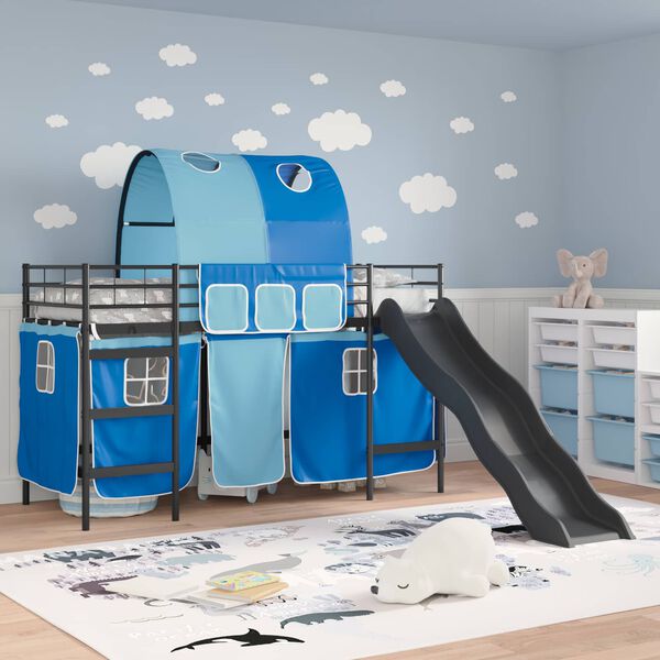 vidaXL Lit mezzanine pour enfants Noir et Bleu 74,5 x 190 cm M&eacute;tал