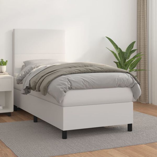 vidaXL Sommier &agrave; lattes de lit avec matelas Blanc 100x200cm Similicuir
