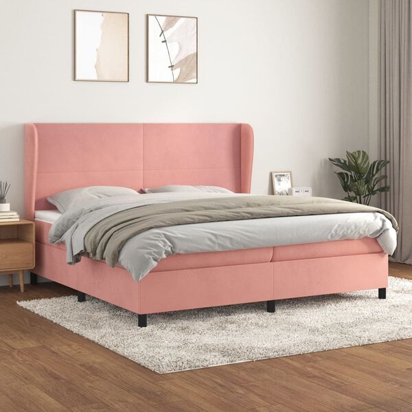 vidaXL Sommier &agrave; lattes de lit avec matelas Rose 200x200 cm Velours