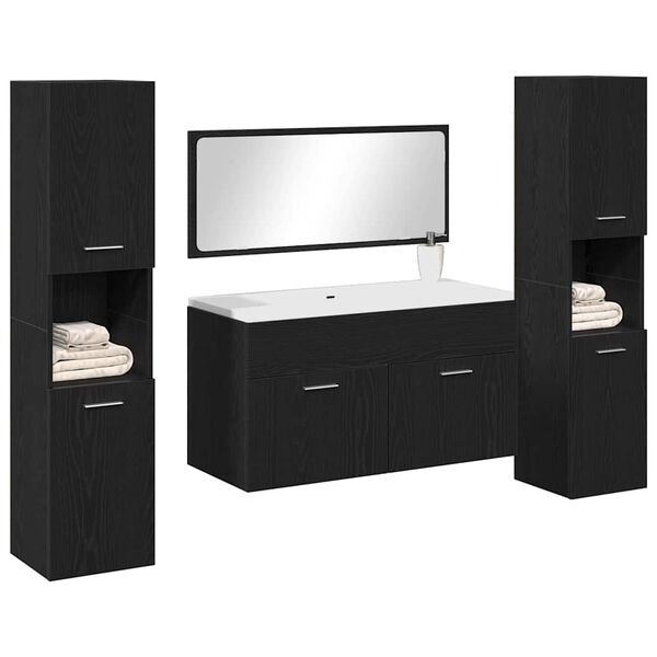 vidaXL Ensemble de mobilier de salle de bain 4 pcs Ch&ecirc;ne noir
