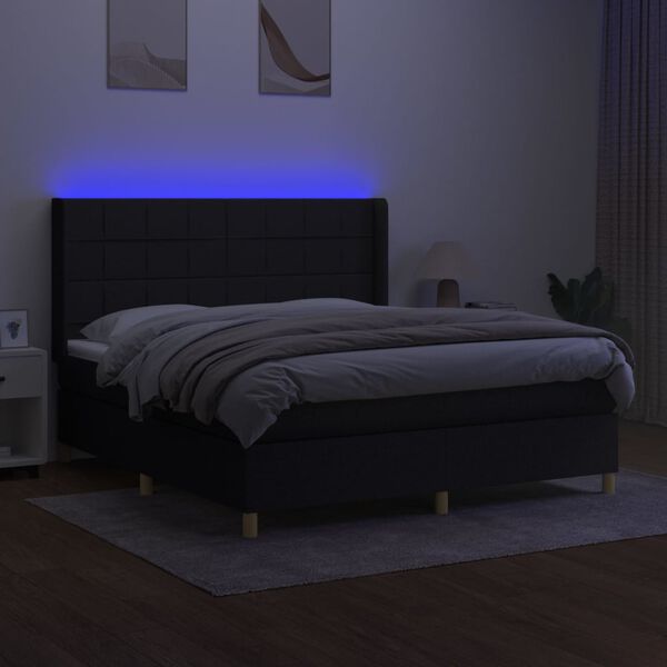 vidaXL Sommier &agrave; lattes de lit matelas et LED Noir 160x200 cm Tissu