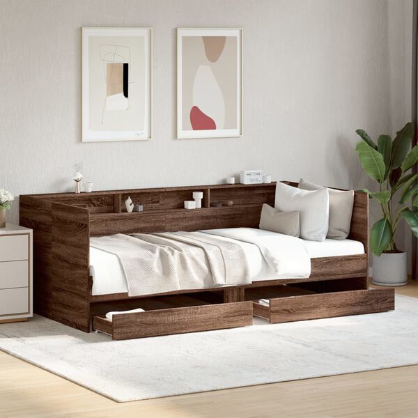 vidaXL Lit de jour avec tiroirs sans matelas chêne marron 90x200 cm