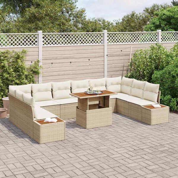vidaXL Ensemble de canap&eacute; de jardin 11 pcs Beige Poly rotin