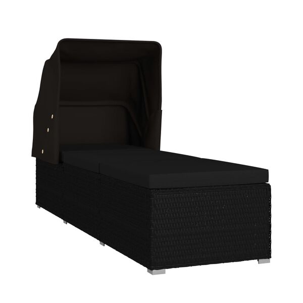 vidaXL Chaise longue avec auvent et coussin Résine tressée Noir