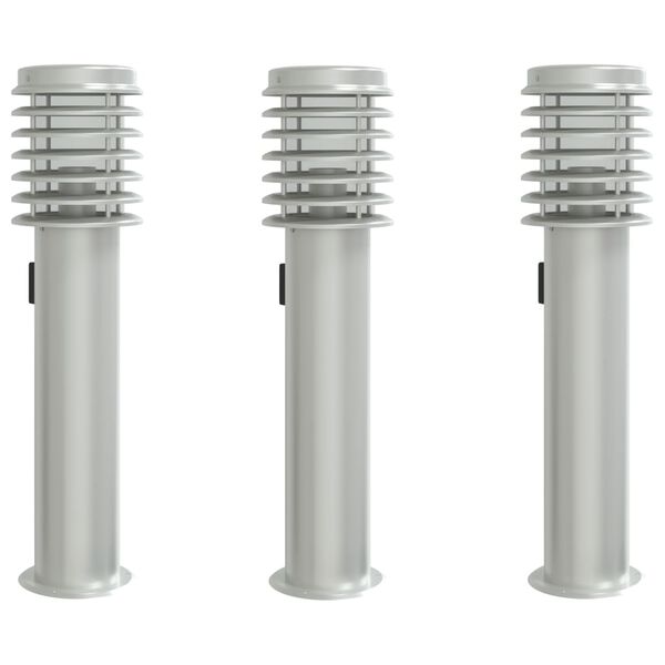 vidaXL Lampadaires d'extérieur et sortie 3pcs argenté acier inoxydable
