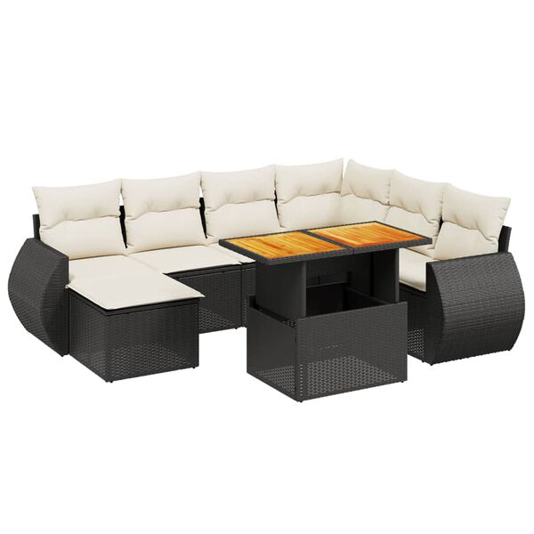 vidaXL Salon de jardin 8 pcs avec coussins noir r&eacute;sine tress&eacute;e