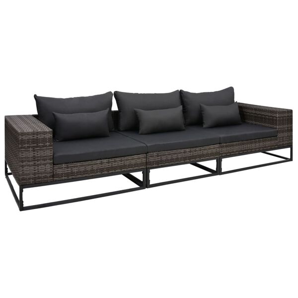 vidaXL Salon de jardin 3 pcs avec coussins Résine tressée Gris