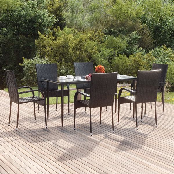 vidaXL Ensemble à manger de jardin 7 pcs Noir Résine tressée