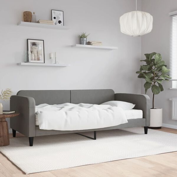 vidaXL Lit de jour avec matelas gris fonc&eacute; 90x190 cm tissu