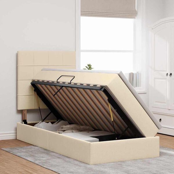 vidaXL Lit avec rangement et LED avec LED Cr&egrave;me 100 x 200 cm Polyester