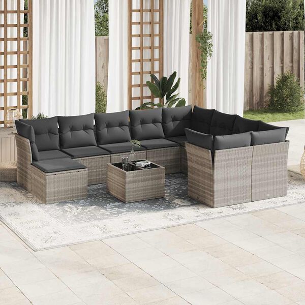 vidaXL Salon de jardin 11 pcs avec coussins gris clair r&eacute;sine tress&eacute;e