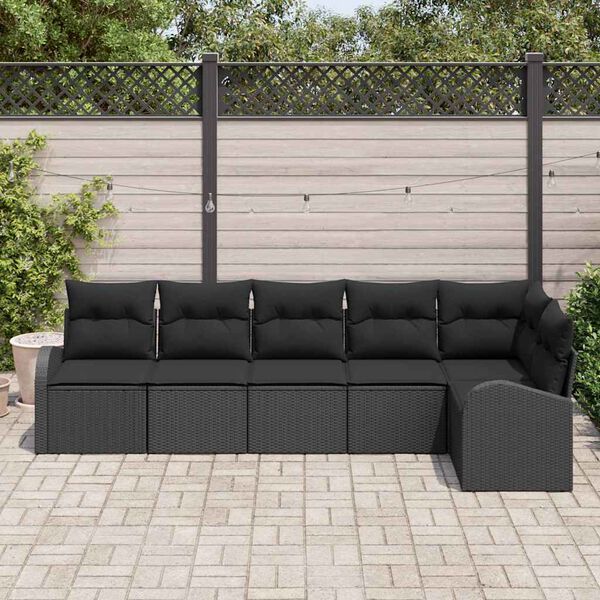vidaXL Ensemble de canap&eacute; de jardin avec coussin 6 pcs Noir polyrotin