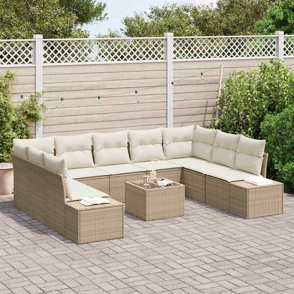 vidaXL Ensemble de canap&eacute; de jardin 9 pcs Beige et cr&egrave;me Polyrotin