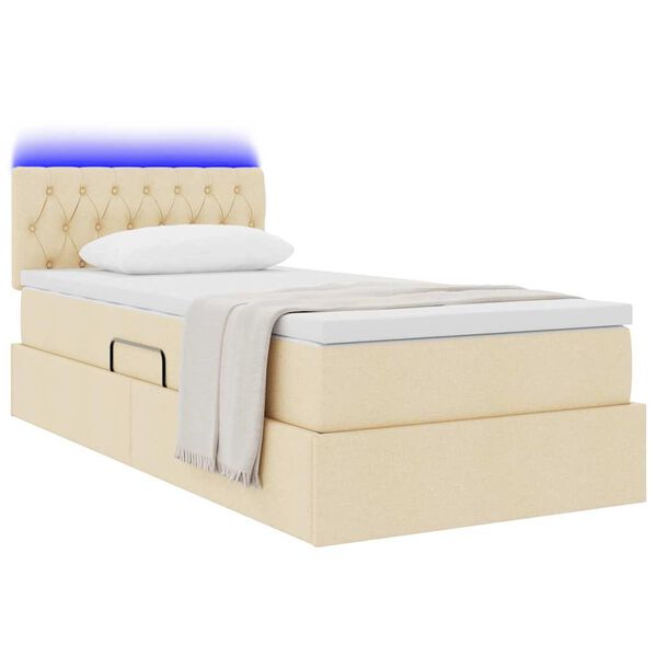vidaXL Lit avec rangement et LED avec matelas Cr&egrave;me 90 x 190 cm tissu