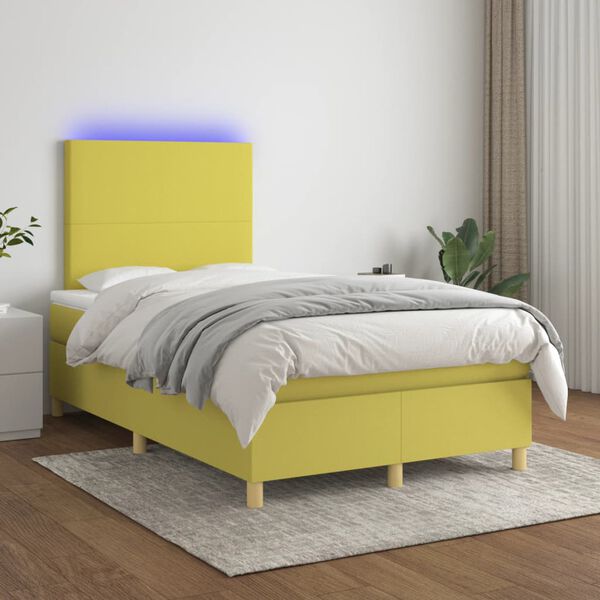 vidaXL Sommier &agrave; lattes de lit et matelas et LED Vert 120x200 cm Tissu