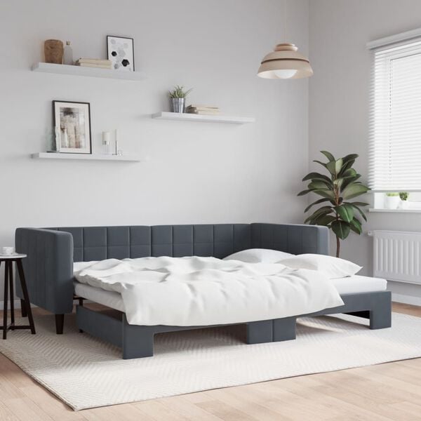 vidaXL Lit de jour avec gigogne sans matelas gris fonc&eacute; 90x200 cm